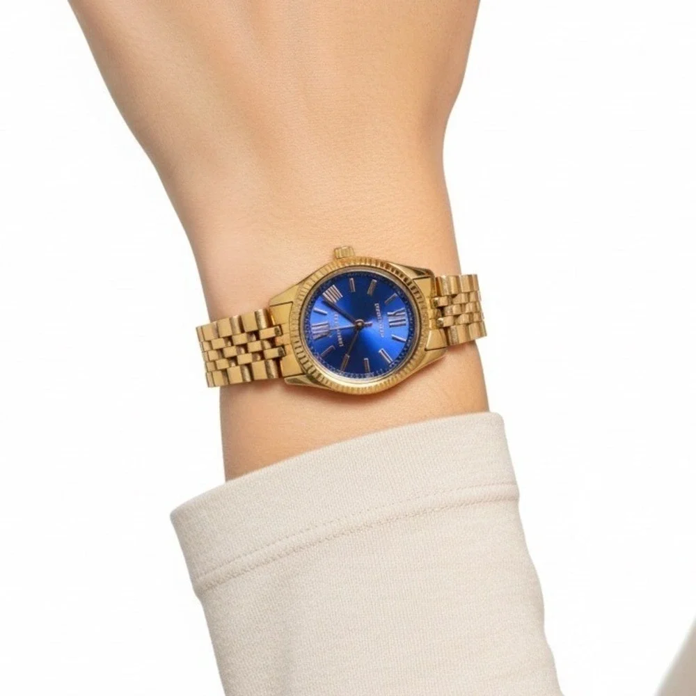 Michael Kors Gold Tone Watch Blue Dial Roman Numerals MK3272